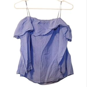 Anthropologie Blue Ruffled Off-the-Shoulder Blouse
